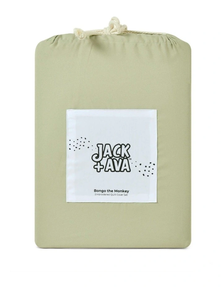 Bongo The Monkey Embroidered Quilt Cover Set in Green image 7