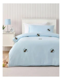 The Bee Embroidered Quilt Cover Set in Sky