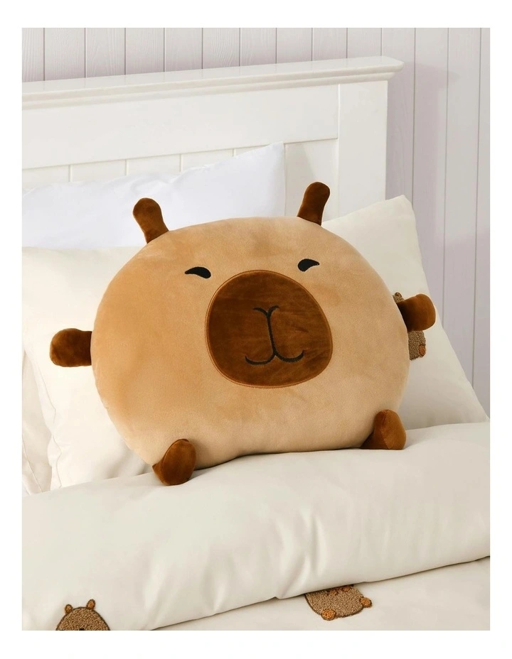 Plush Velour Cushion in Tofu The Capybara image 1