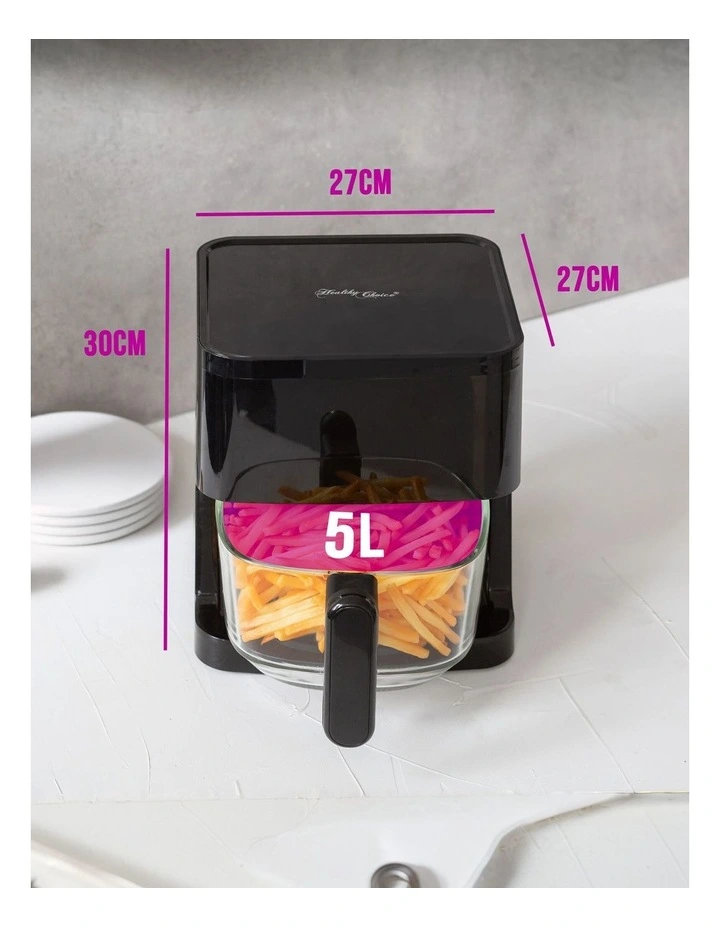 Digital Touch Controlled Air Fryer with Glass Basket 1350W 5L image 2