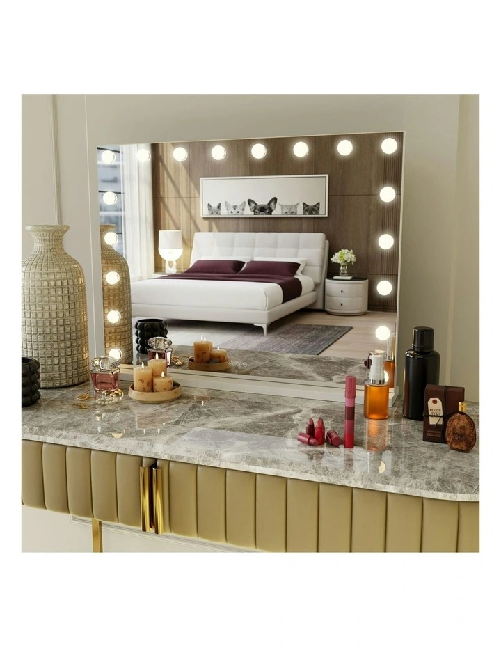 Beauty Mirror With 18 LED Bulbs & USB Ports in White image 2