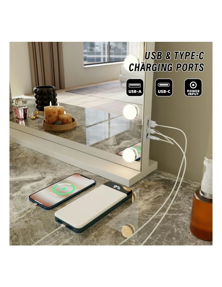 Beauty Mirror With 18 LED Bulbs & USB Ports in White image 6