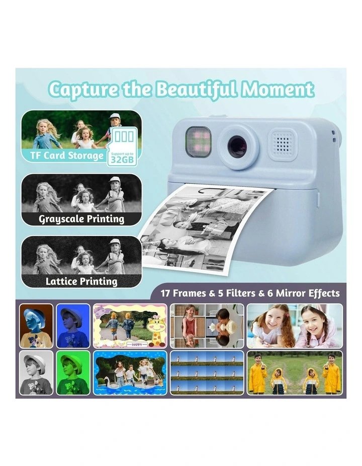 Instant Print Camera With Dual Lens And 1080P HD Video 48MP in Blue image 5