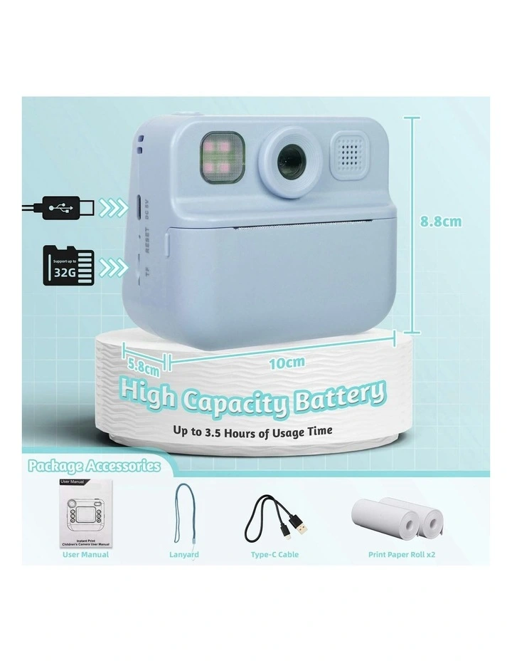 Instant Print Camera With Dual Lens And 1080P HD Video 48MP in Blue image 7