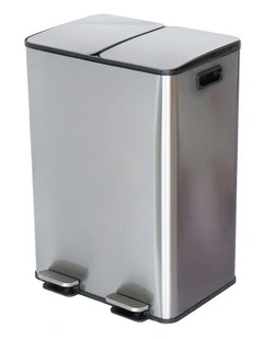 Stainless Steel Dual Compartment Pedal Operation Rubbish Bin 30L Each Section in Silver
