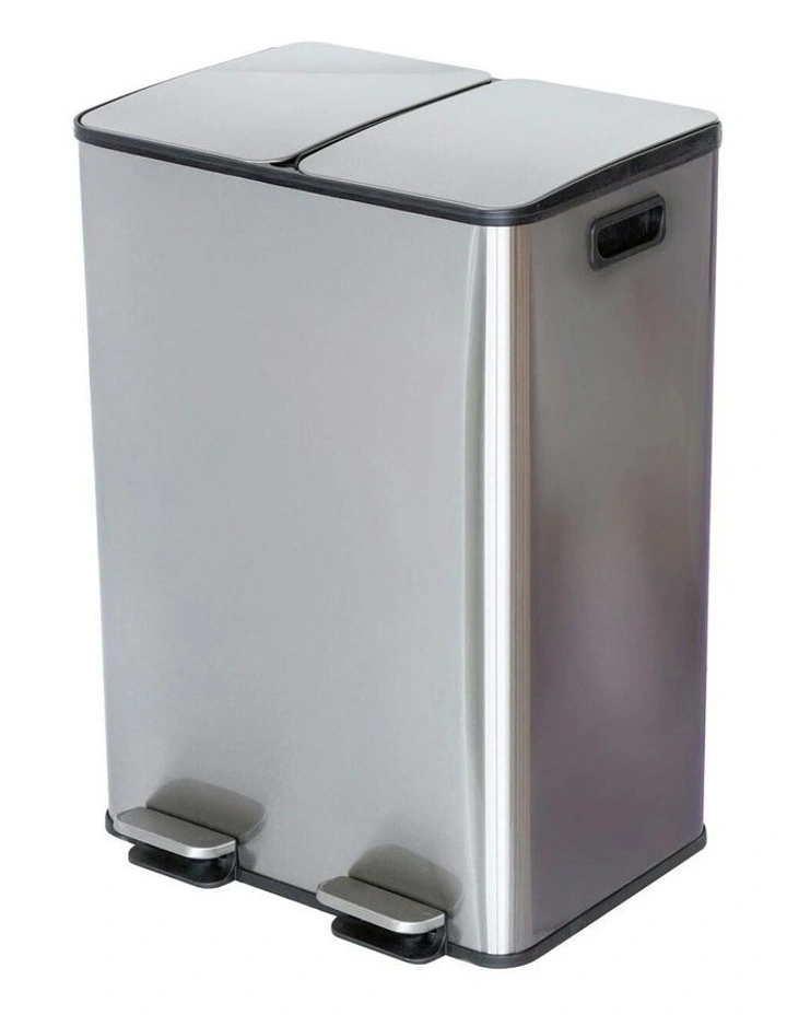 Stainless Steel Dual Compartment Pedal Operation Rubbish Bin 30L Each Section in Silver image 1