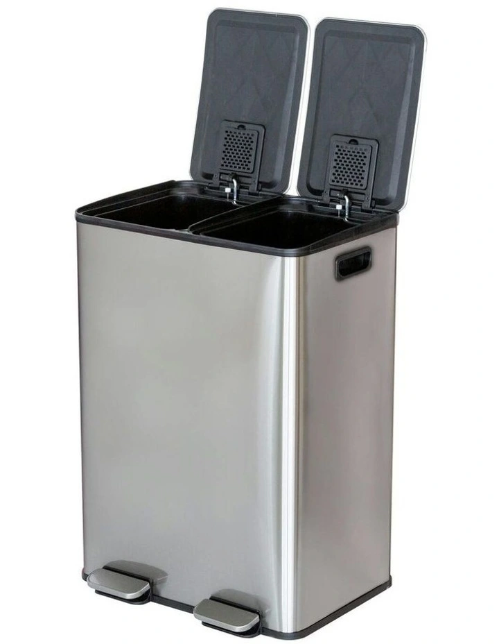 Stainless Steel Dual Compartment Pedal Operation Rubbish Bin 30L Each Section in Silver image 4