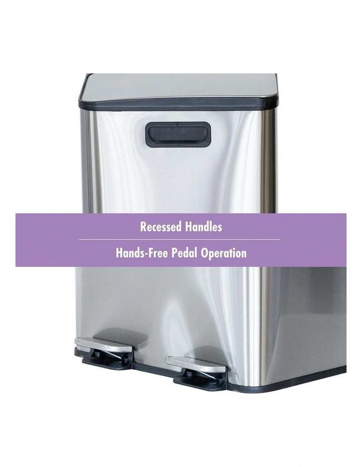 Stainless Steel Dual Compartment Pedal Operation Rubbish Bin 30L Each Section in Silver image 5