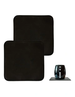 Non-Slip Heat-Resistant Air Fryer Benchtop Protector Mats Pack Of 2 40cm x 40cm in Black