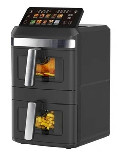 Dual Zone 2300W Double Stack Air Fryer with Foldable Top Display 13L