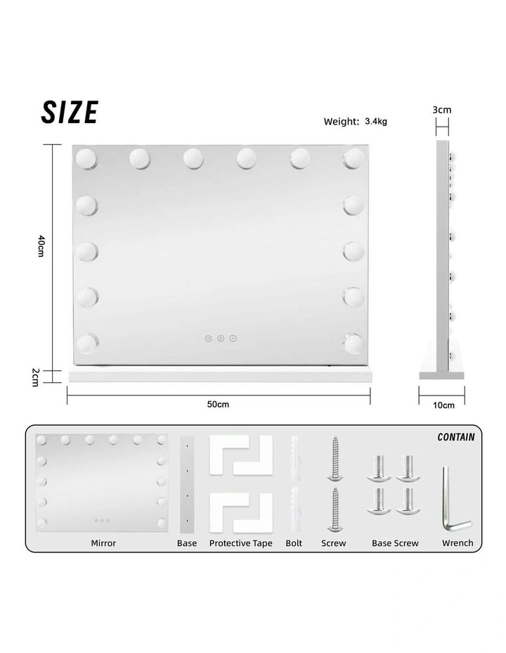 LED Beauty Mirror With 14 Bulbs 5042cm in White image 3