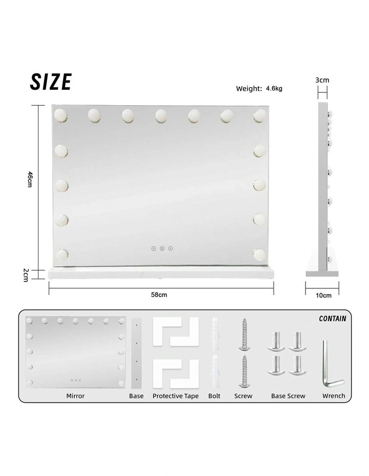 LED Beauty Mirror With 15 Bulbs 5848cm in White image 3