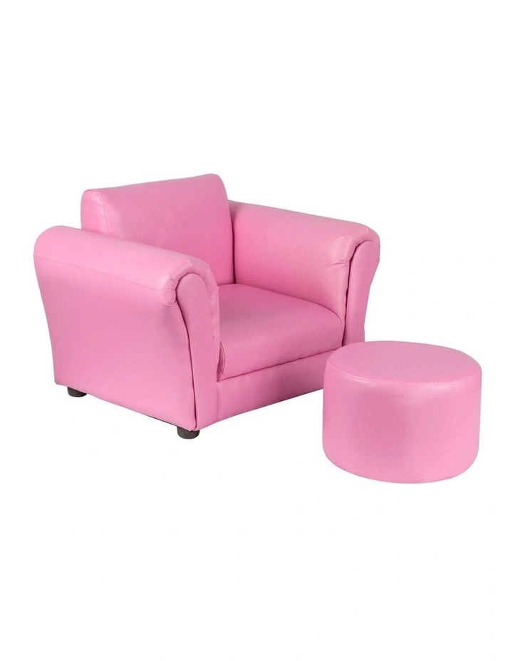 Kids Couch Sofa Chair with Footstool in Pink image 1