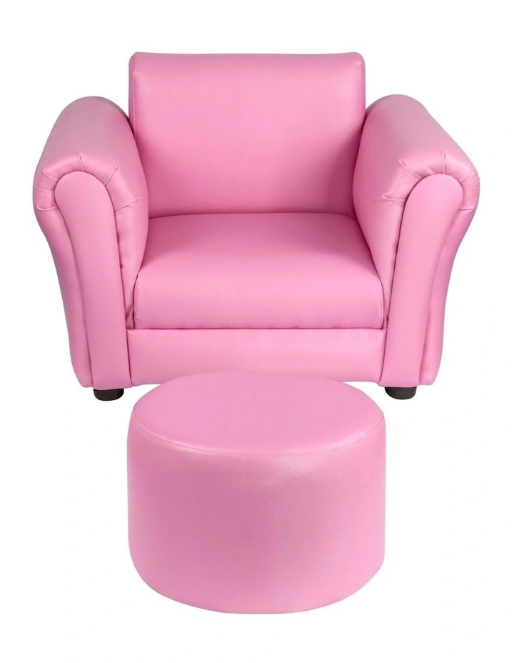 Kids Couch Sofa Chair with Footstool in Pink image 3