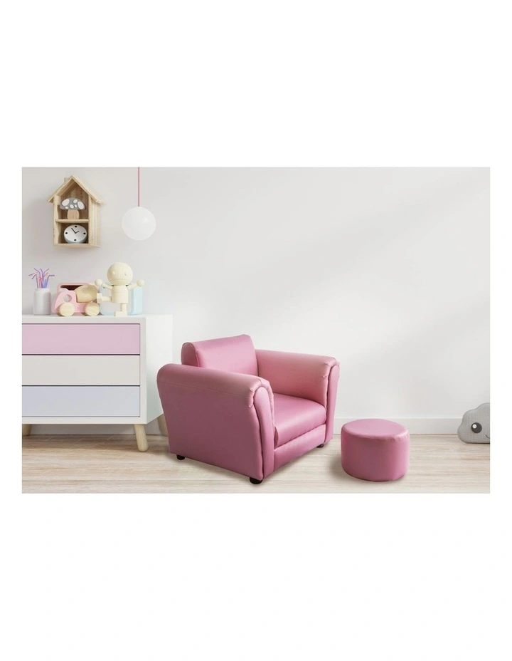 Kids Couch Sofa Chair with Footstool in Pink image 6