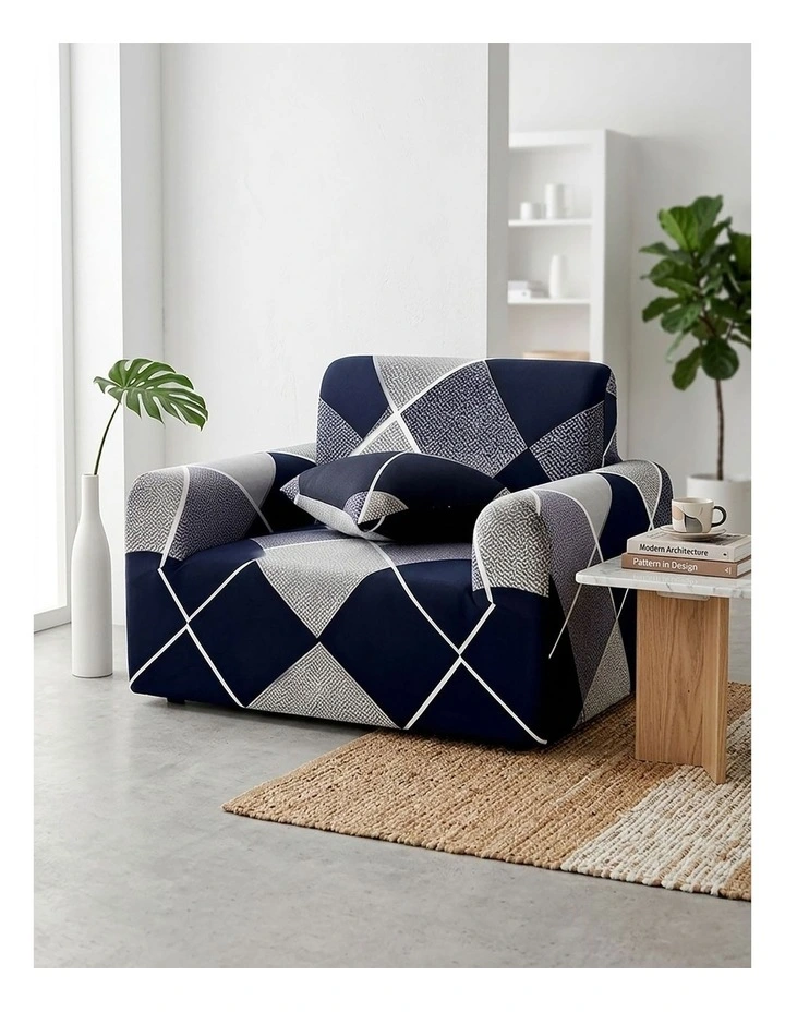 High Stretch Checkered Sofa Cover Couch Lounge Protector Slipcovers 1-Seater in Multi image 3