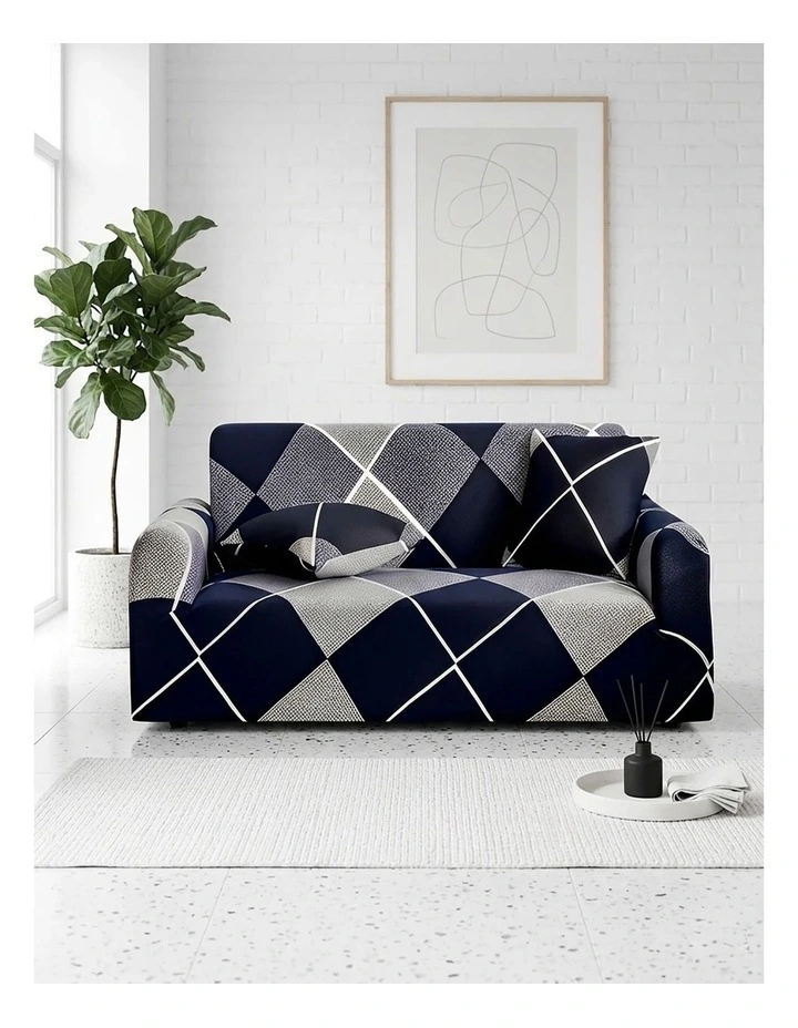 High Stretch Checkered Sofa Cover Couch Lounge Protector Slipcovers 2-Seater in Multi image 2