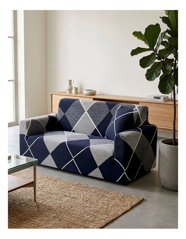 High Stretch Checkered Sofa Cover Couch Lounge Protector Slipcovers 2-Seater in Multi image 3