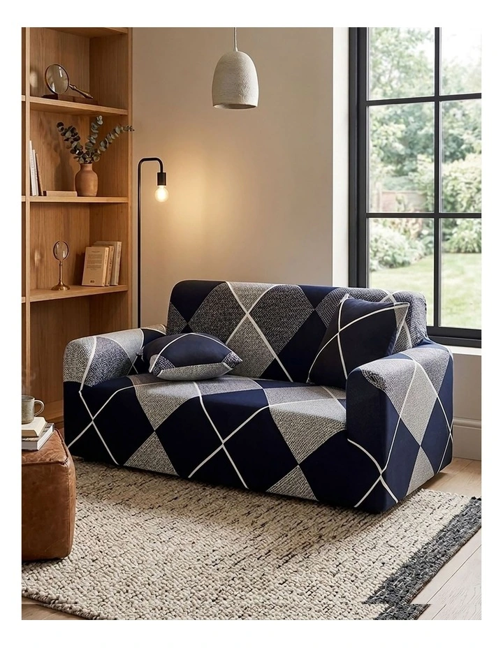 High Stretch Checkered Sofa Cover Couch Lounge Protector Slipcovers 2-Seater in Multi image 5