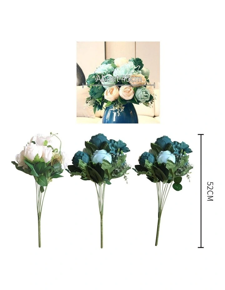 15 Heads Fake Rose Bouquet Table Decor 3 Piece in Assorted image 3