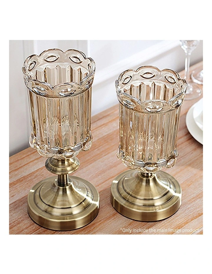 Transparent Glass Flower Vase with Metal Base 25cm in Multi image 3