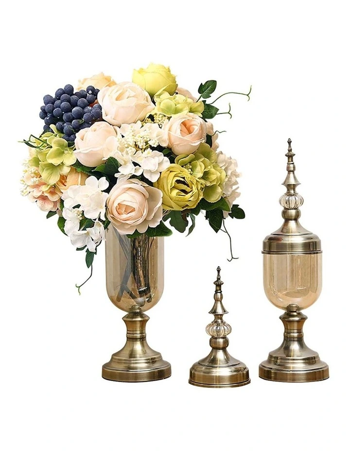 Glass Vase With Lid And Flower Set 2 Pack in Multi image 1