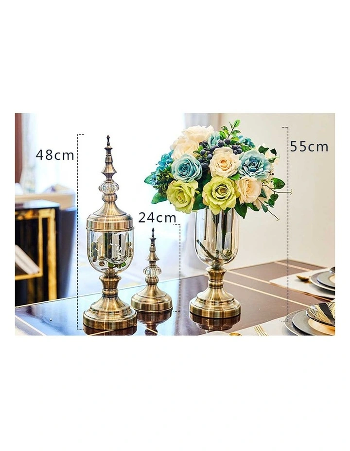 Glass Vase With Lid And Flower Set 2 Pack in Multi image 2