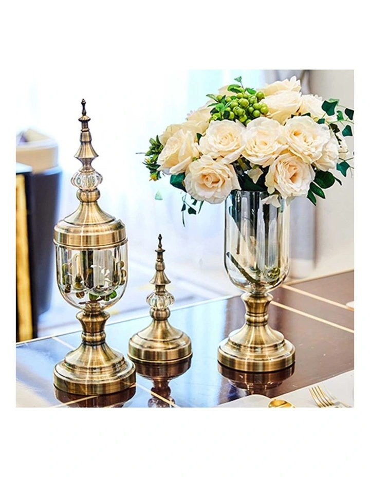 Glass Vase With Lid And Flower Set 2 Pack in Multi image 4