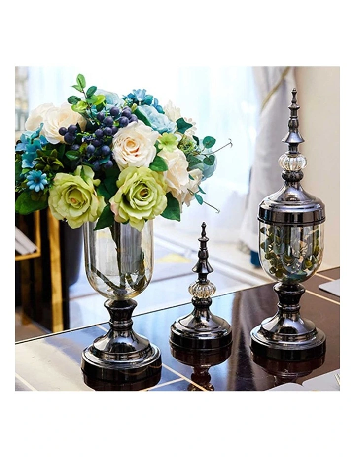 Glass Vase With Lid And Flower Set 2 Pack in Multi image 5