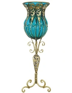 Glass Floor Vase with Tall Metal Flower Stand 85cm in Assorted