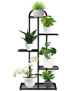 5 Tier 6 Pots Metal Flowerpot Shelf Rack in Black