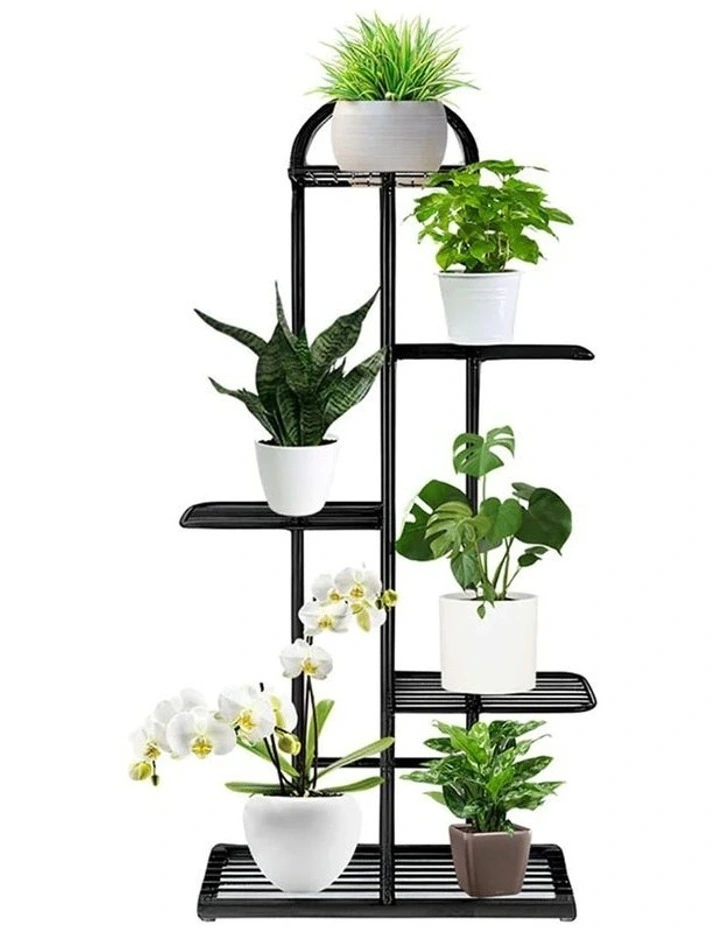 5 Tier 6 Pots Metal Flowerpot Shelf Rack in Black image 1