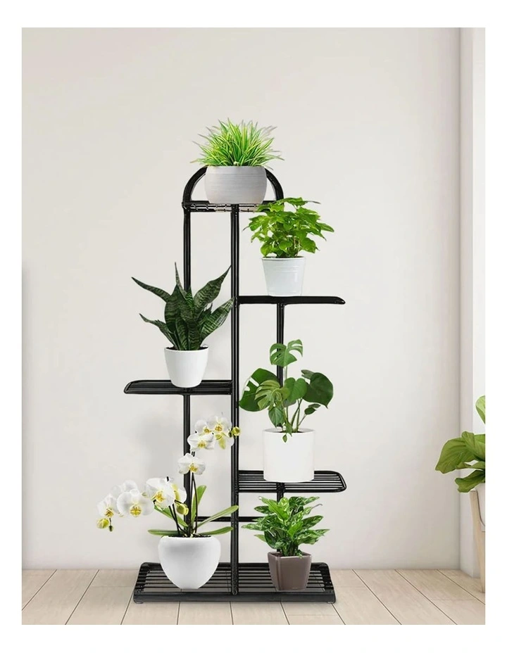 5 Tier 6 Pots Metal Flowerpot Shelf Rack in Black image 2