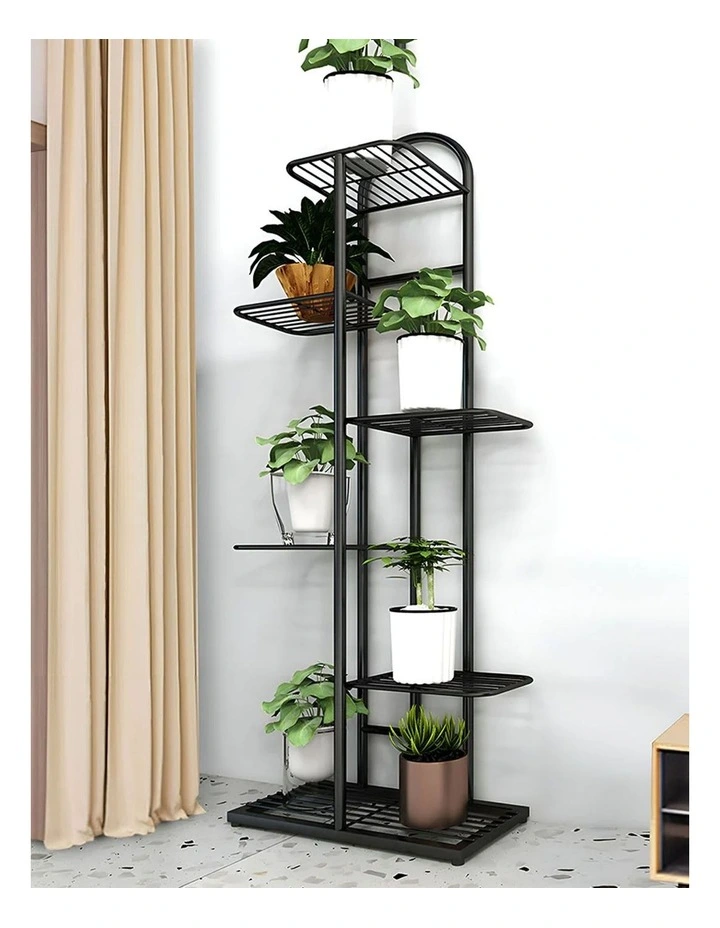 5 Tier 6 Pots Metal Flowerpot Shelf Rack in Black image 3