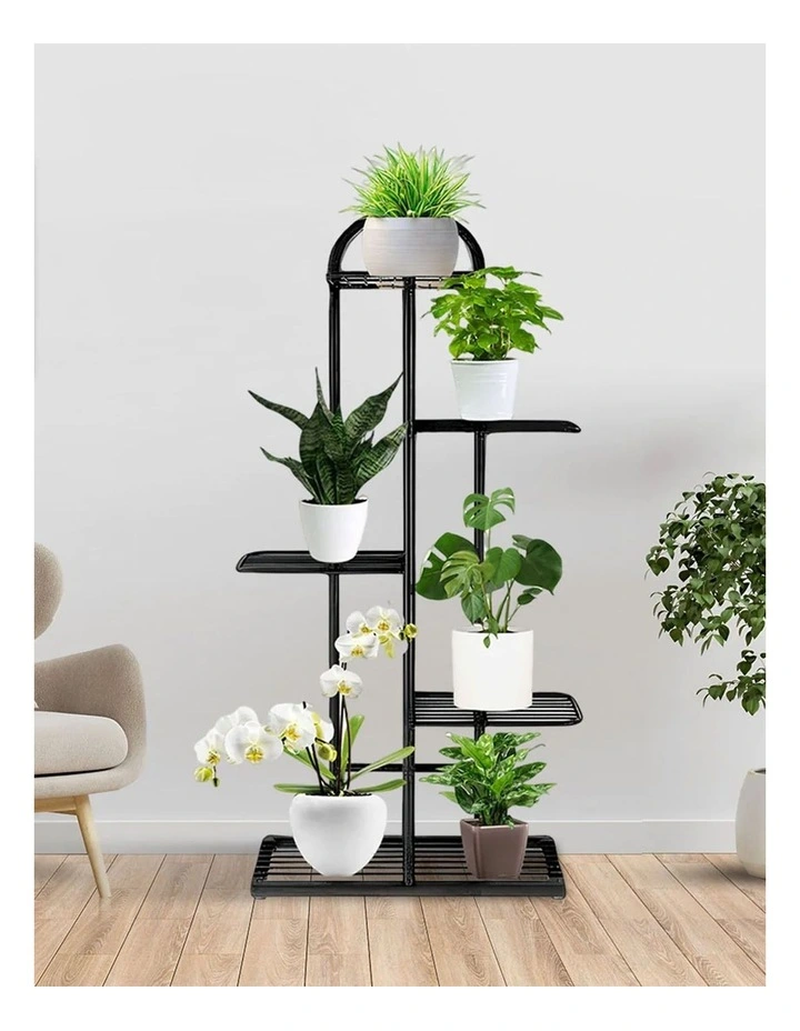 5 Tier 6 Pots Metal Flowerpot Shelf Rack in Black image 4