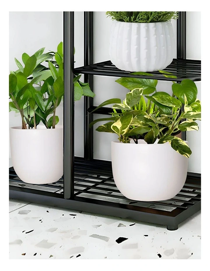 5 Tier 6 Pots Metal Flowerpot Shelf Rack in Black image 7