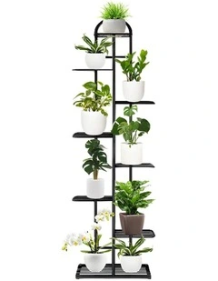 8 Tier 9 Pots Metal Flowerpot Shelf Rack in Black