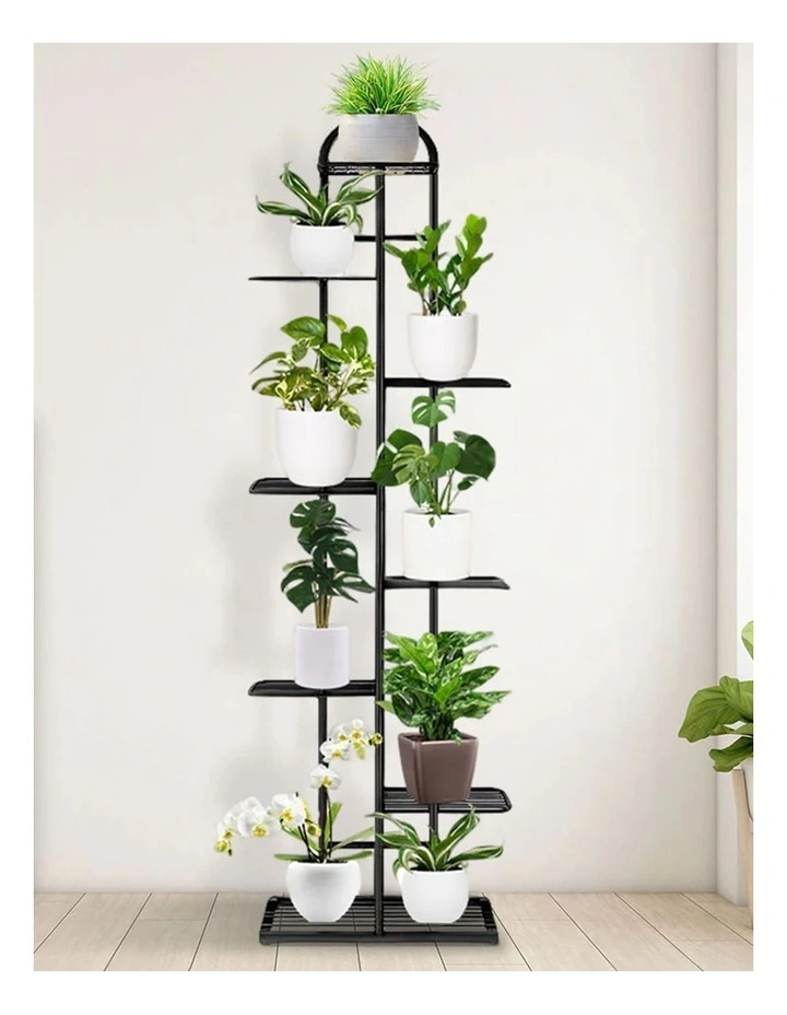 8 Tier 9 Pots Metal Flowerpot Shelf Rack in Black image 2