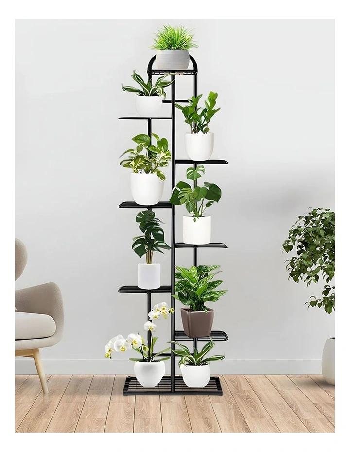 8 Tier 9 Pots Metal Flowerpot Shelf Rack in Black image 4