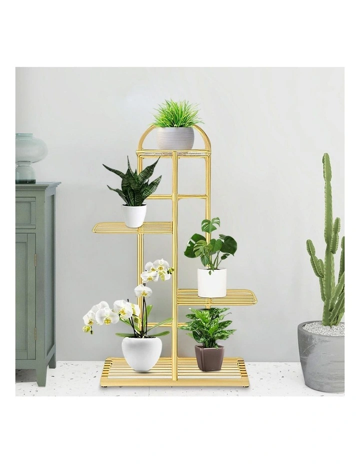 4 Tier 5 Pots Black Metal Flowerpot Rack in Gold image 3