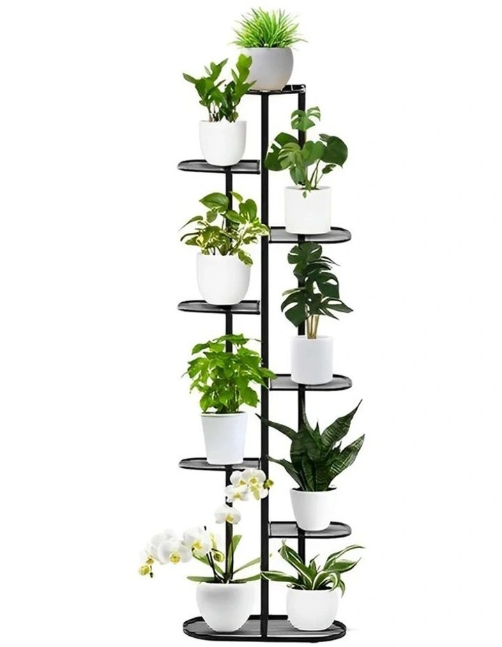 8 Tier 9 Pots Metal Plant Rack in Black image 1