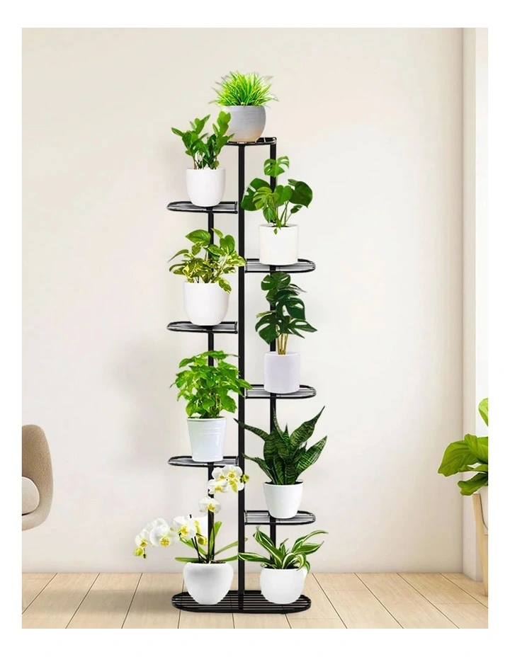 8 Tier 9 Pots Metal Plant Rack in Black image 2