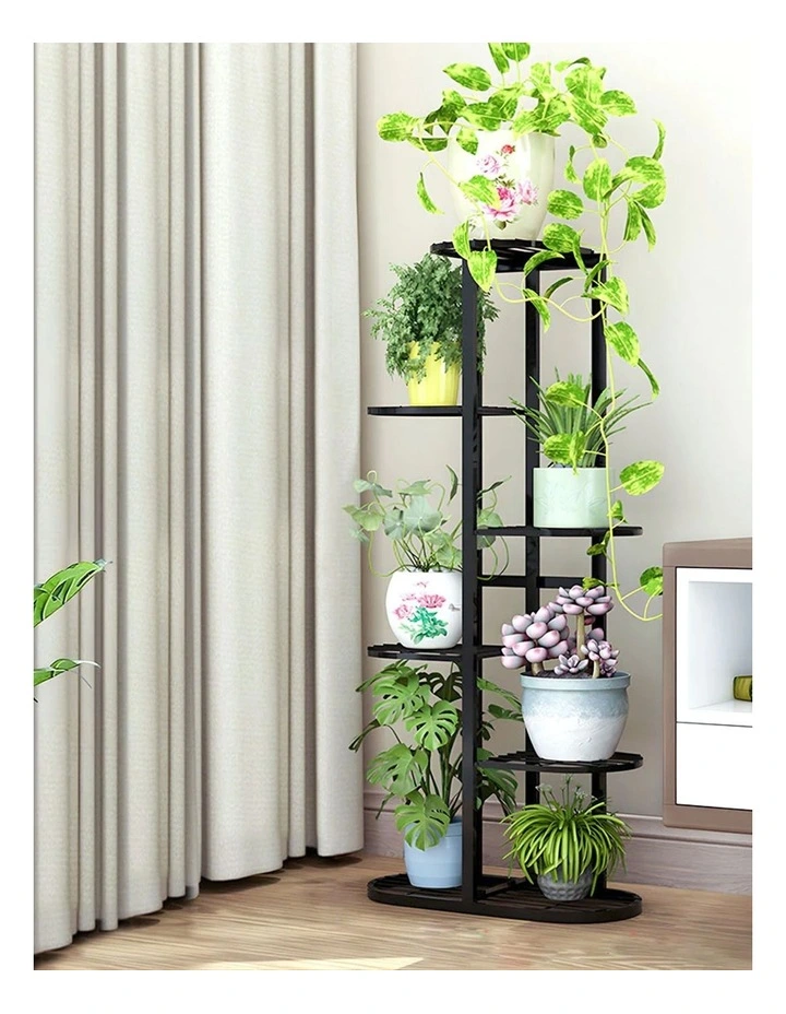 8 Tier 9 Pots Metal Plant Rack in Black image 3