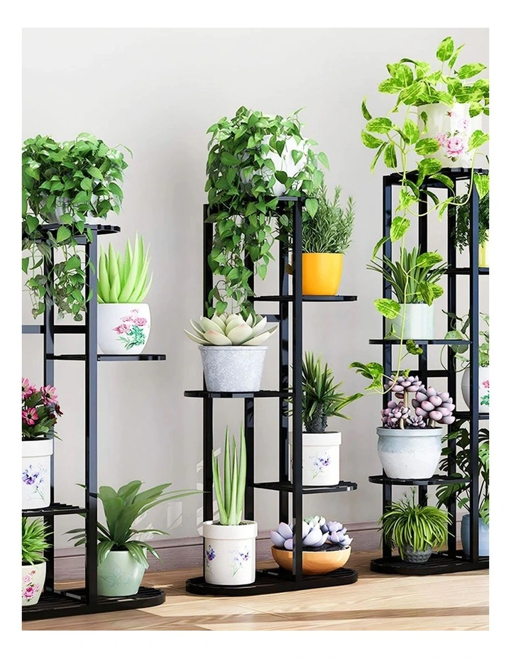 8 Tier 9 Pots Metal Plant Rack in Black image 6