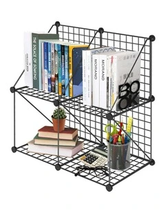 Portable 4-Cube 2 Column Storage Foldable Modular Grid in Black
