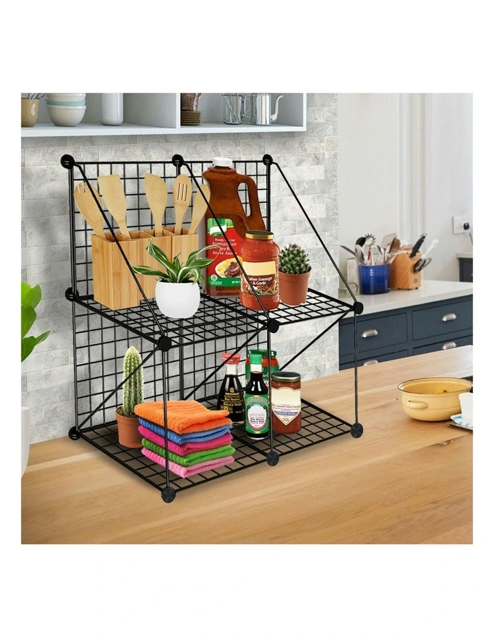 Portable 4-Cube 2 Column Storage Foldable Modular Grid in Black image 4