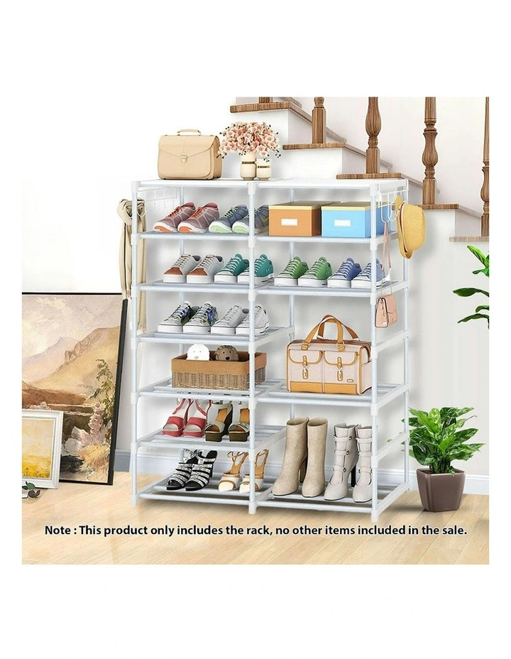 Shoe Storage Tier with Side Hooks in White image 2