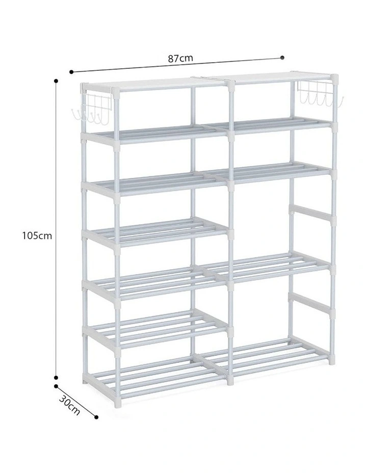 Shoe Storage Tier with Side Hooks in White image 6
