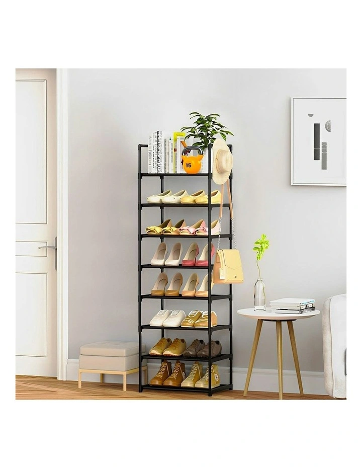 8 Tier Shoe Storage Rack Organizer with Handle in Black image 3