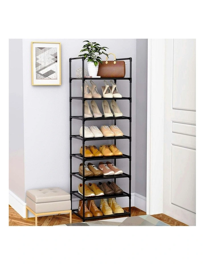 8 Tier Shoe Storage Rack Organizer with Handle in Black image 4